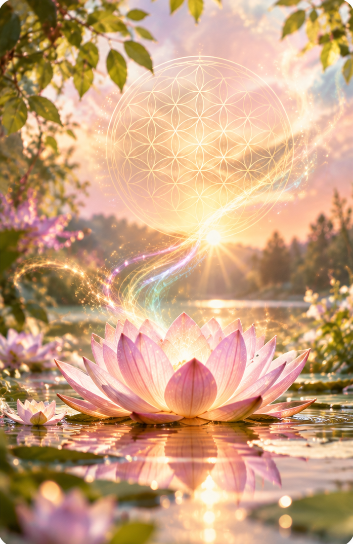 Reiki & Energiearbeit – Lotus und Blume des Lebens als Symbol für innere Balance