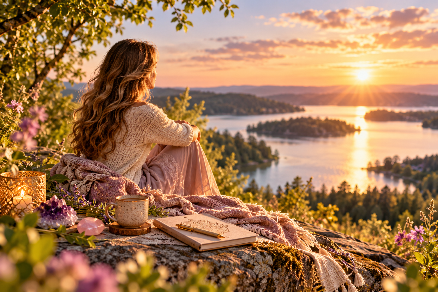 Frau im Sonnenuntergang